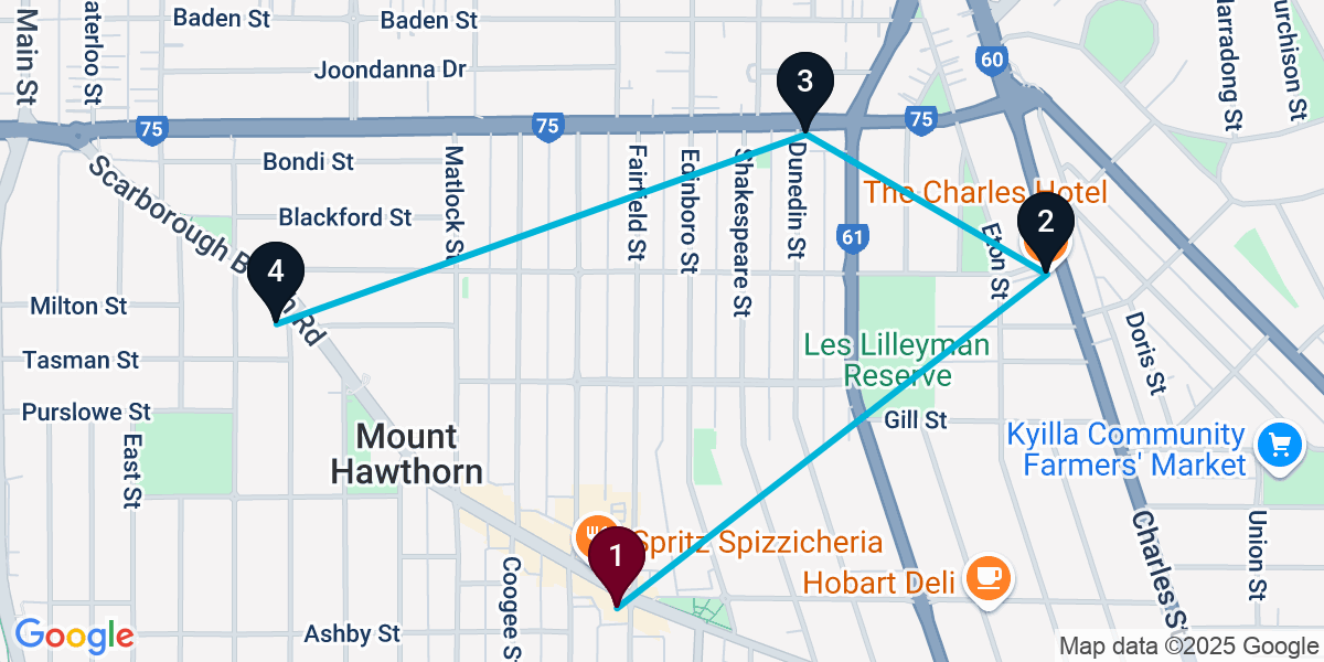 Map for 4-Stop Mount Hawthorn Live music Bar Crawl
