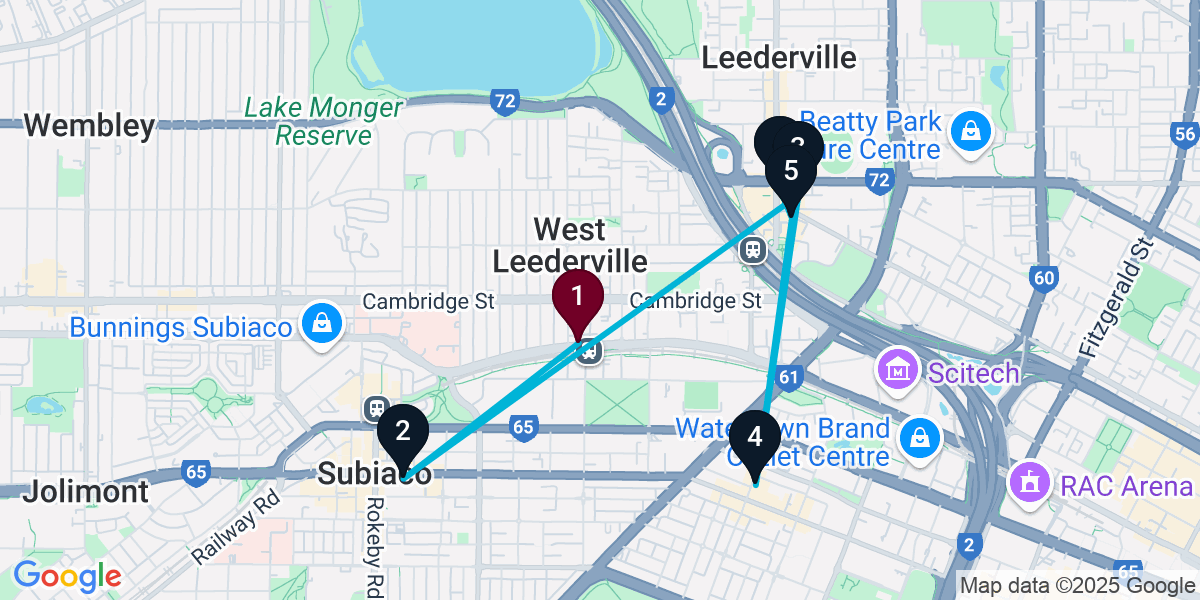 Map for 6-Stop West Leederville Wine bar Bar Crawl