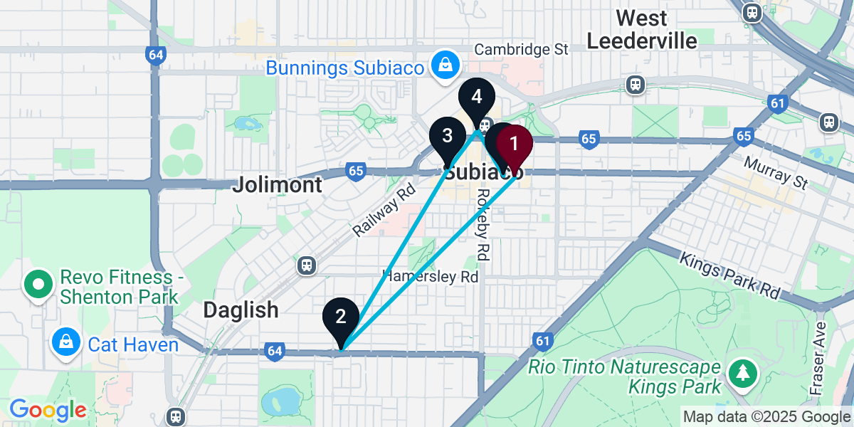Map for 5-Stop Subiaco Cocktail Bar Crawl
