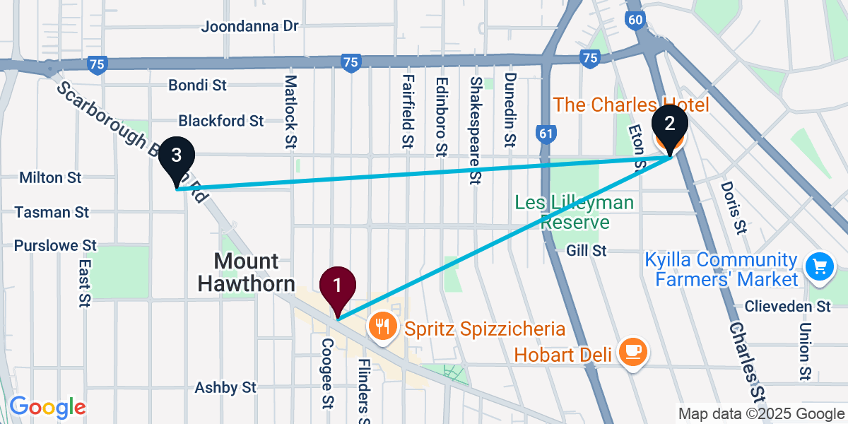 Map for 3-Stop Mount Hawthorn Live music Bar Crawl