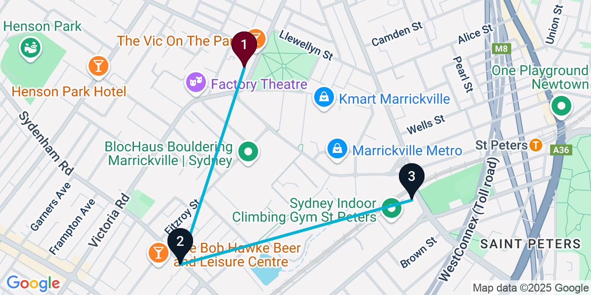 Map for 3-Stop Marrickville Brewery Bar Crawl