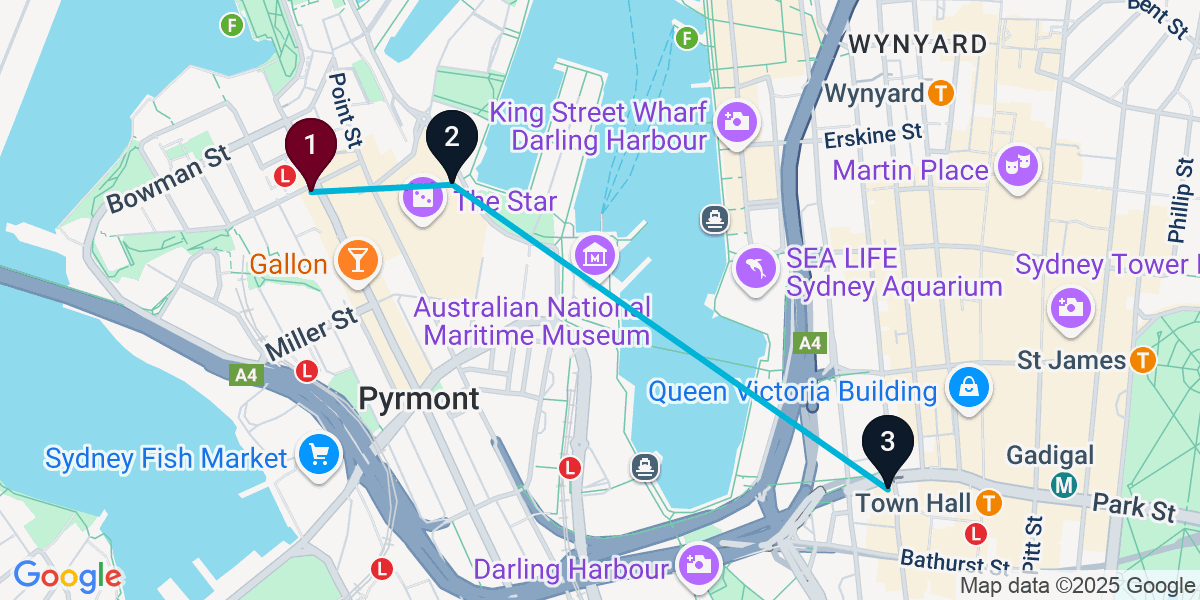 Map for 3-Stop Pyrmont Nightclub Bar Crawl