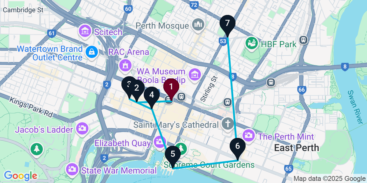 Map for 7-Stop Perth Pub Bar Crawl