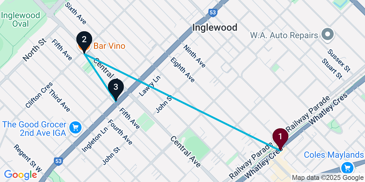 Map for 3-Stop Maylands Wine bar Bar Crawl