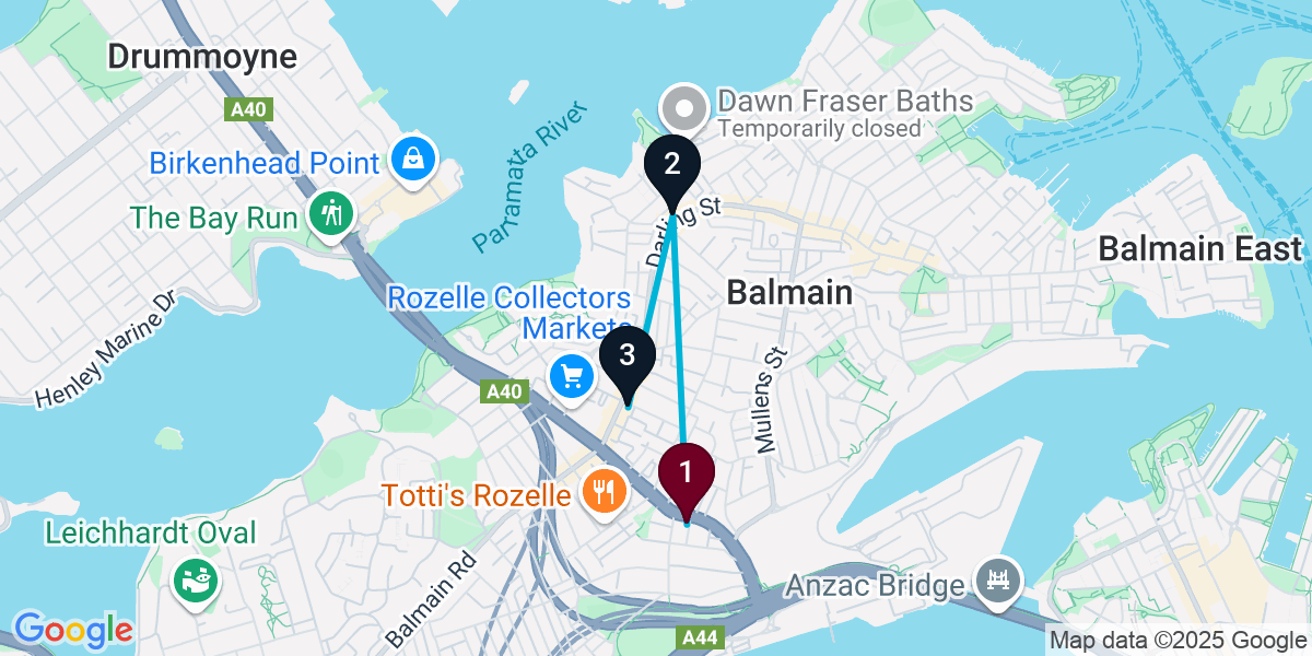 Map for 3-Stop Rozelle Wine bar Bar Crawl