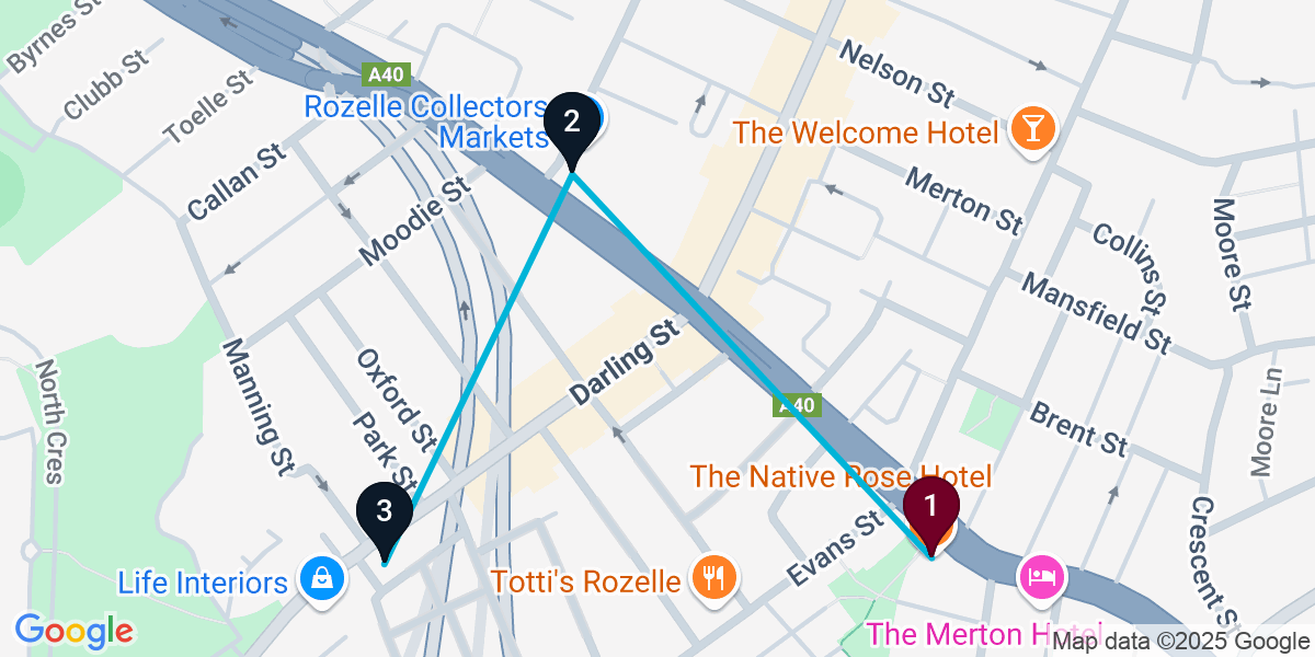 Map for 3-Stop Rozelle Live music Bar Crawl