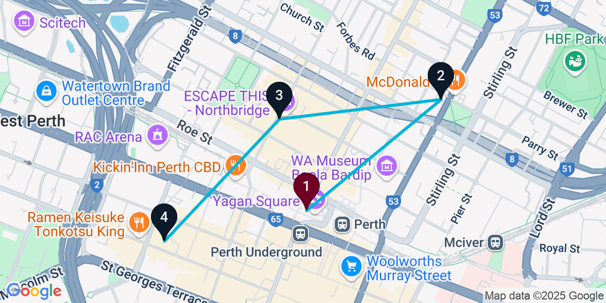 Map for 4-Stop Perth Bar Crawl
