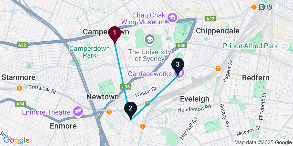 Map for 3-Stop Camperdown Sports bar Bar Crawl