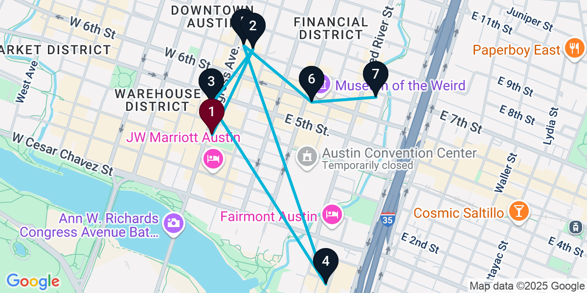 Map for 7-Stop Austin Wine bar Bar Crawl