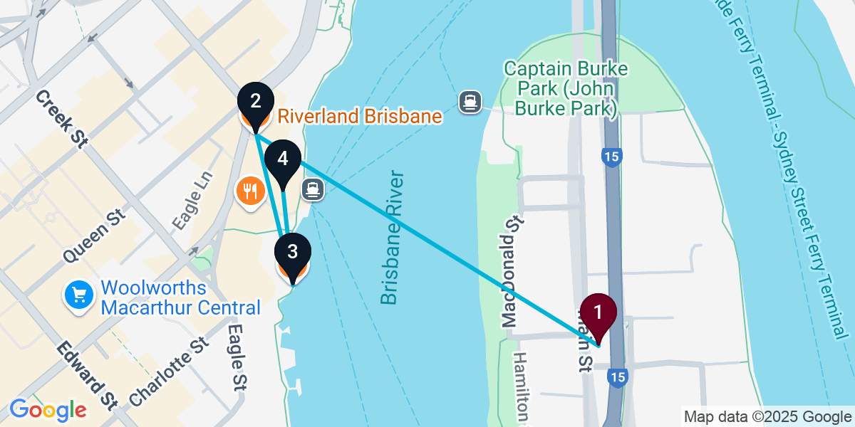 Map for Brisbane City Cocktail Bar Crawl