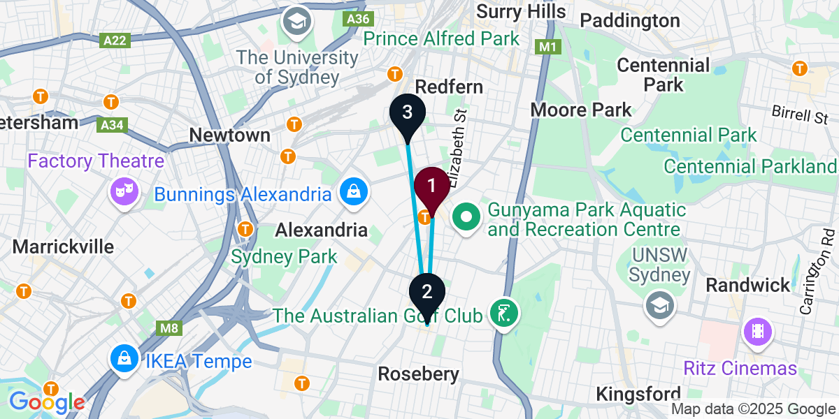 Map for 3-Stop Zetland Cocktail Bar Crawl