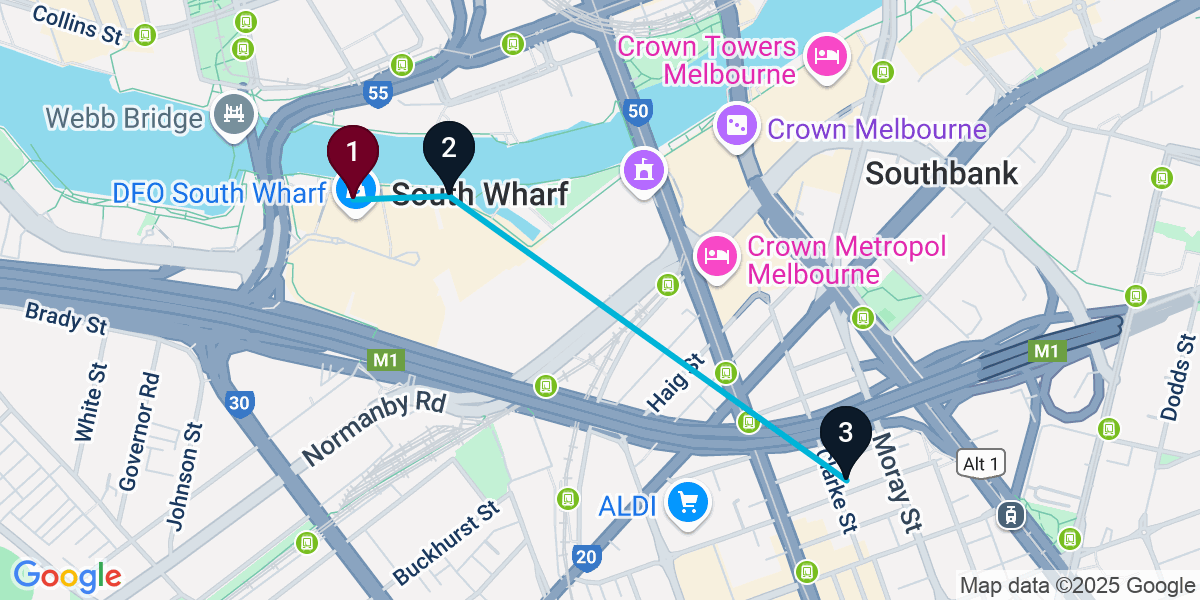Map for Short South Wharf Cocktail Bar Crawl