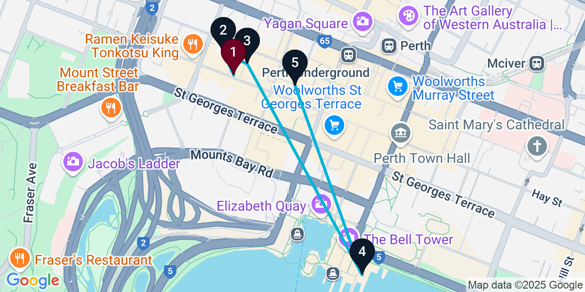 Map for 5-Stop Perth Pub Bar Crawl