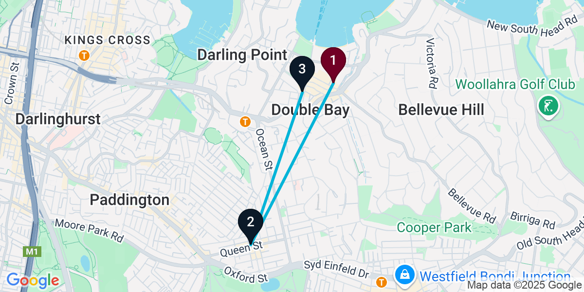 Map for 3-Stop Double Bay Rooftop Bar Crawl