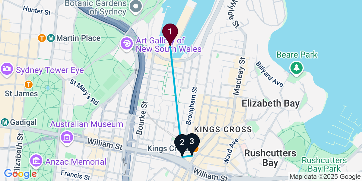 Map for 3-Stop Woolloomooloo Live music Bar Crawl