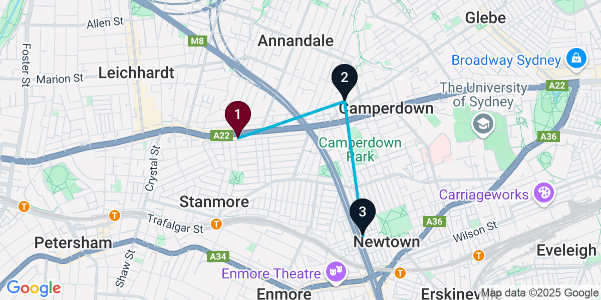 Map for 3-Stop Stanmore Speakeasy Bar Crawl