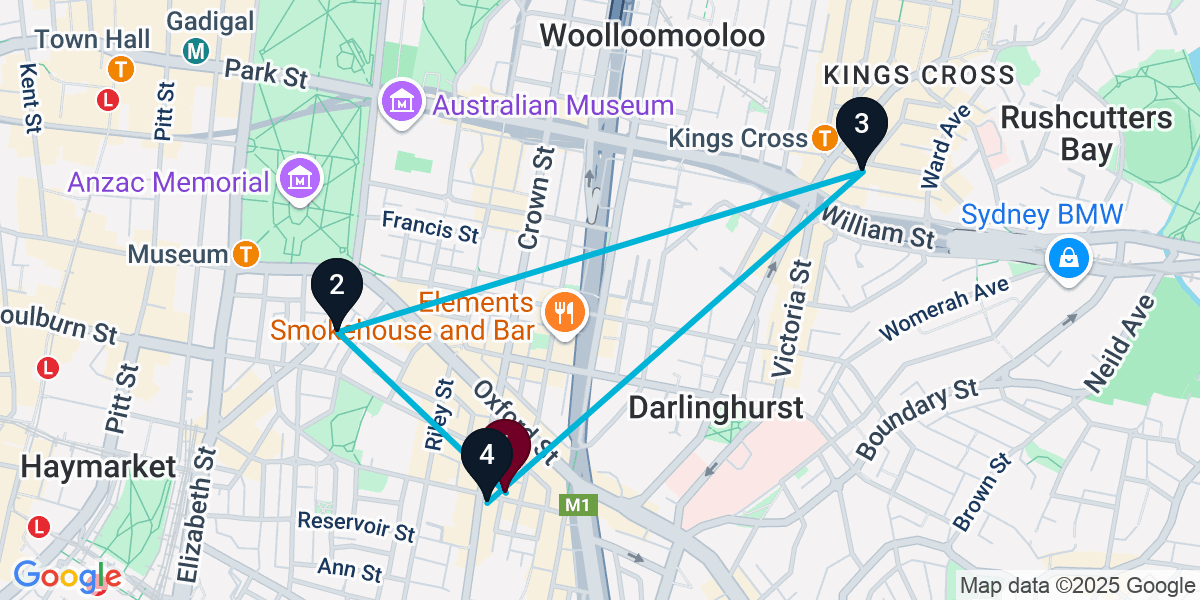 Map for 4-Stop Surry Hills Live music Bar Crawl