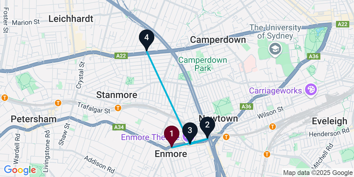 Map for 4-Stop Enmore Wine bar Bar Crawl