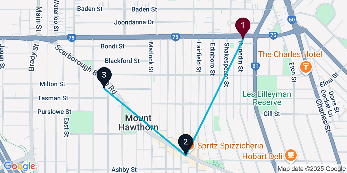Map for 3-Stop Mount Hawthorn Bar Crawl