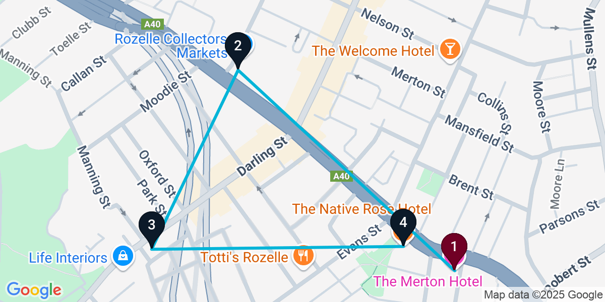 Map for 4-Stop Rozelle Live music Bar Crawl