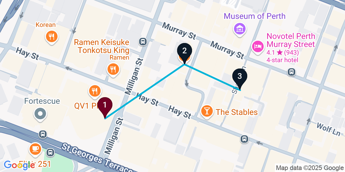Map for 3-Stop Perth Pub Bar Crawl