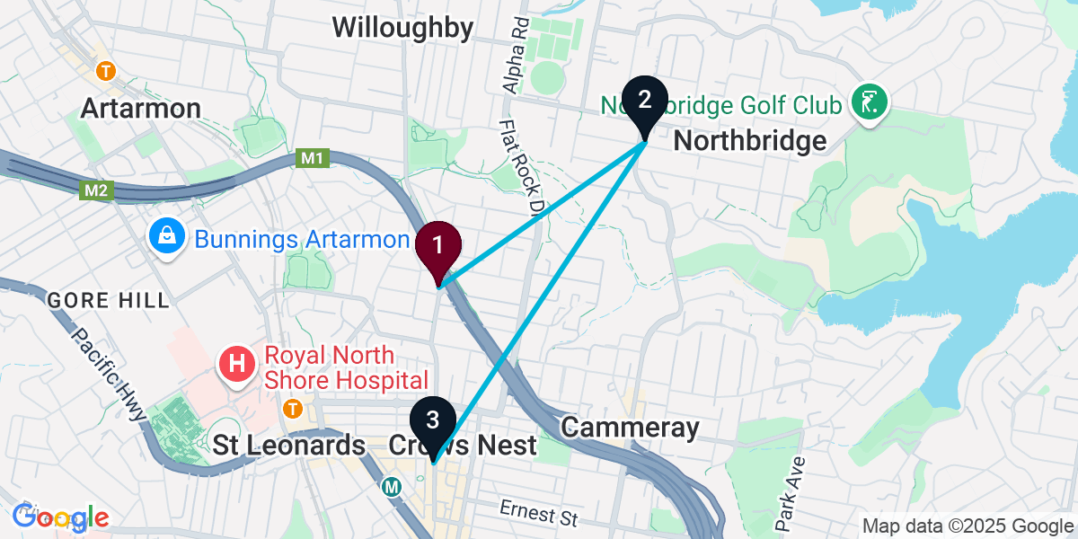 Map for 3-Stop Naremburn Live music Bar Crawl