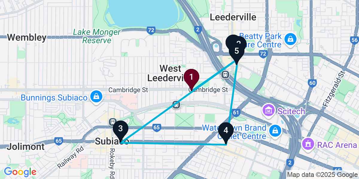 Map for 6-Stop West Leederville Wine bar Bar Crawl