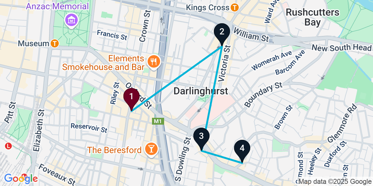 Map for 4-Stop Surry Hills Wine bar Bar Crawl