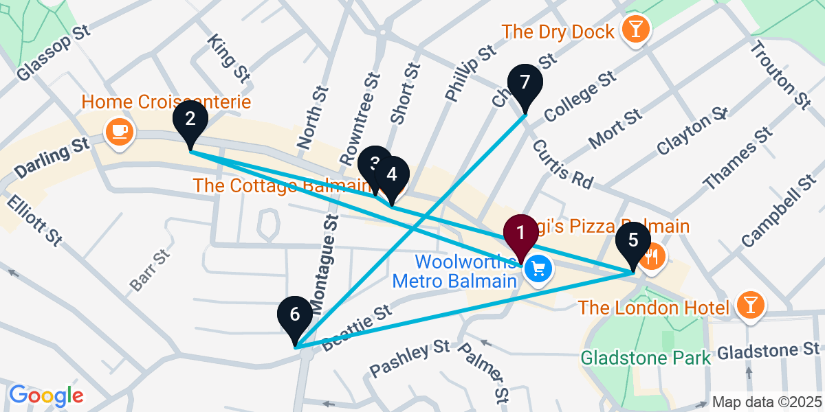 Map for 7-Stop Balmain Wine bar Bar Crawl