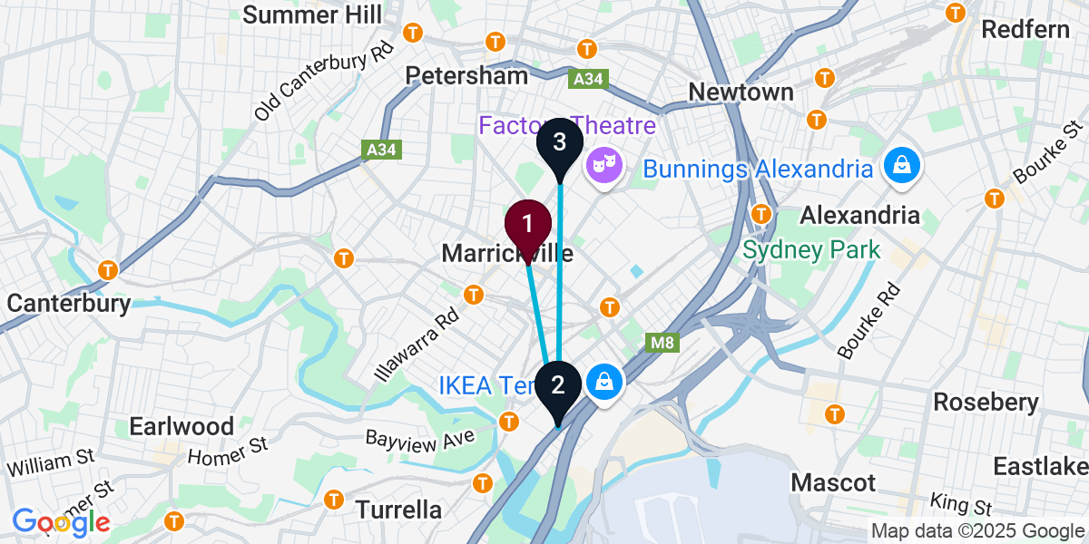 Map for 3-Stop Marrickville Pub Bar Crawl