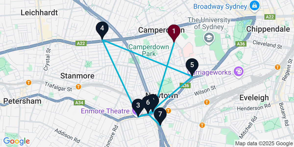 Map for 7-Stop Camperdown Wine bar Bar Crawl