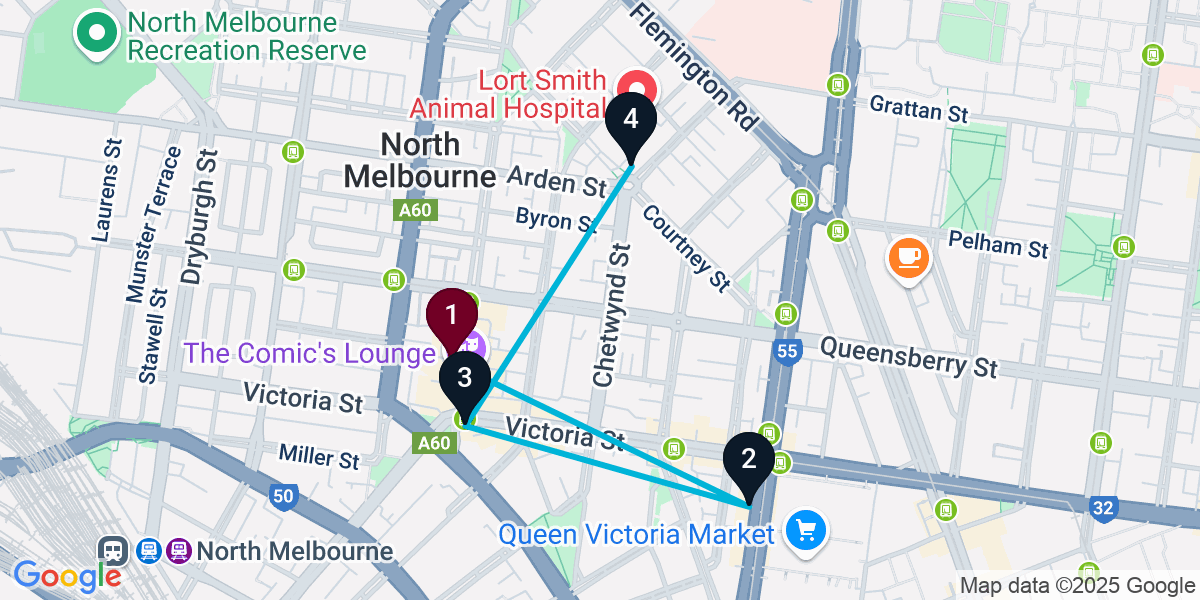 Map for 4-Stop North Melbourne Pub Crawl