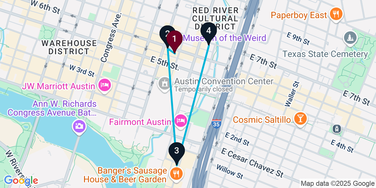 Map for 4-Stop Austin Bar Crawl