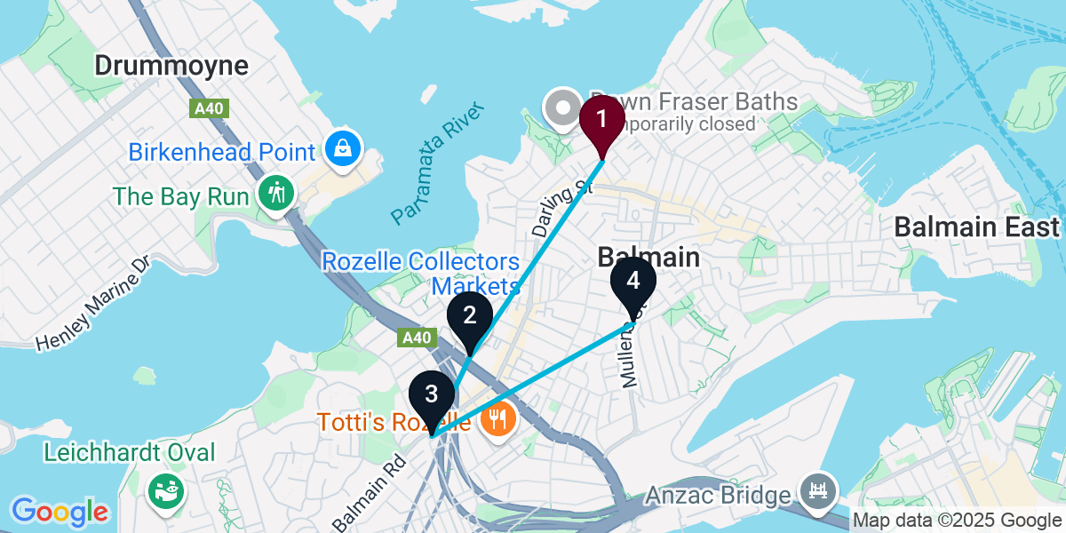Map for 4-Stop Balmain Live music Bar Crawl