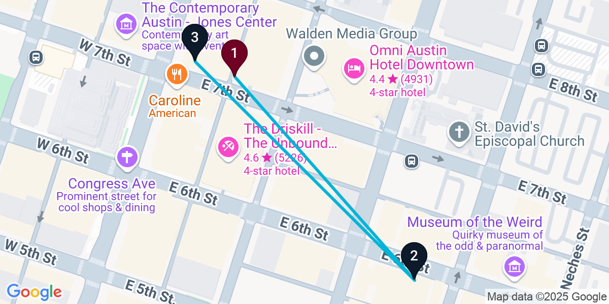 Map for 3-Stop Austin Pub Bar Crawl