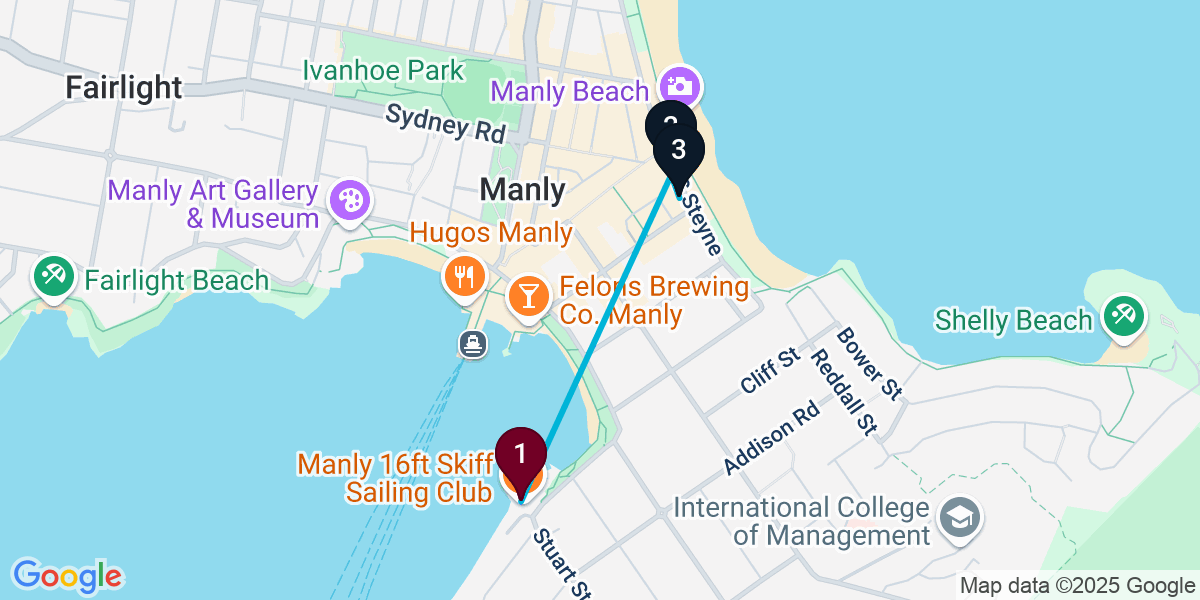 Map for 3-Stop Manly Beach bar Bar Crawl