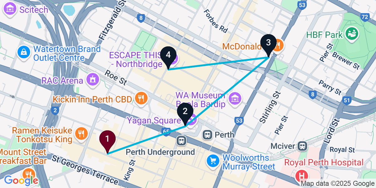 Map for 4-Stop Perth Bar Crawl