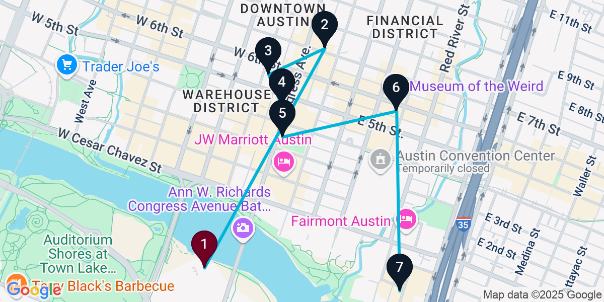 Map for 7-Stop Austin Bar Crawl