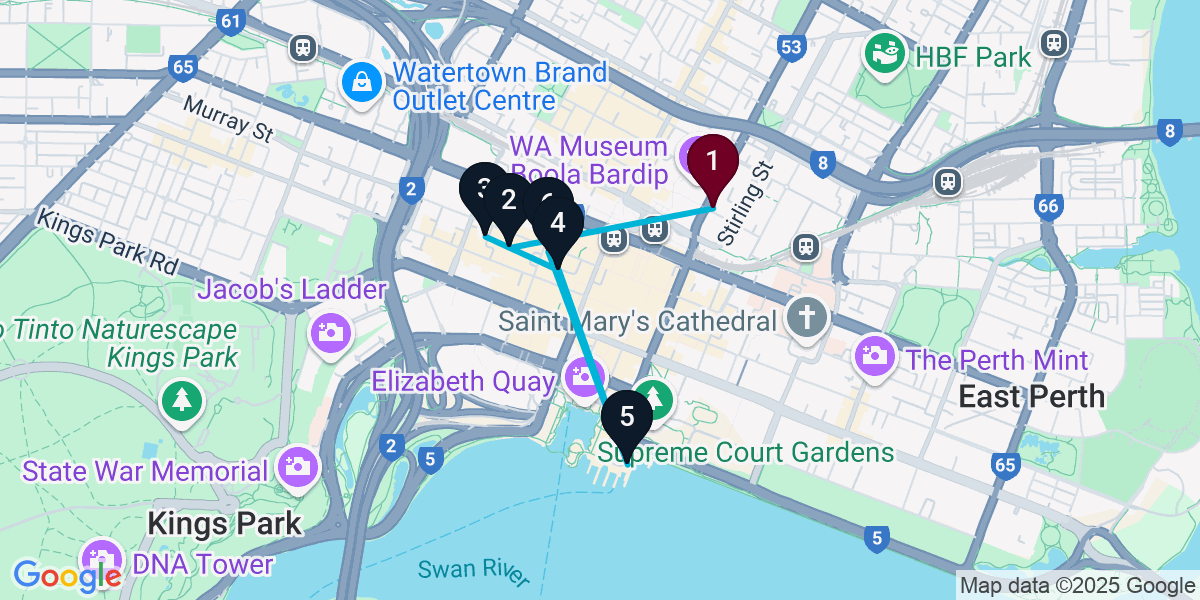 Map for 6-Stop Perth Pub Bar Crawl