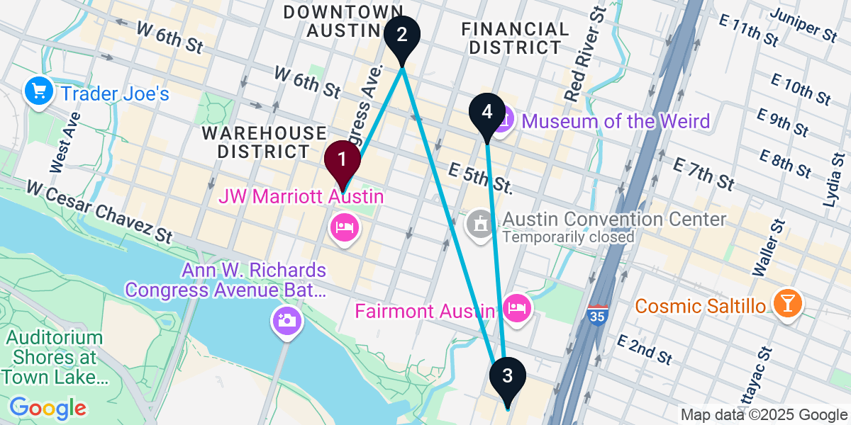 Map for 4-Stop Austin Wine bar Bar Crawl