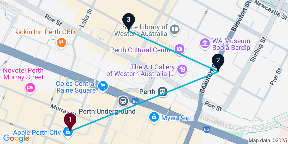Map for 3-Stop Perth Nightclub Bar Crawl