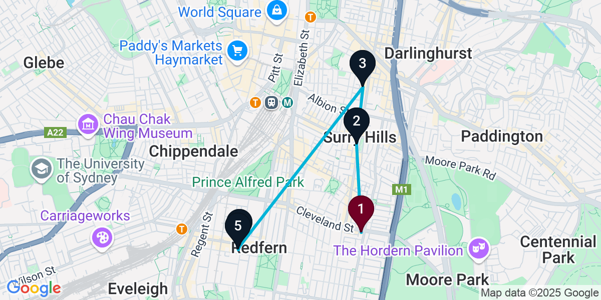 Map for 5-Stop Redfern Wine bar Bar Crawl