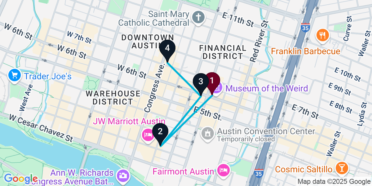 Map for 4-Stop Austin Pub Bar Crawl
