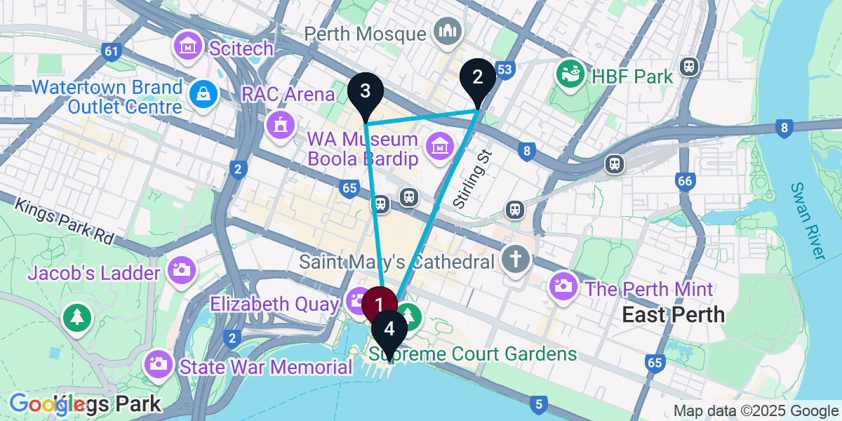 Map for 4-Stop Perth Cocktail Bar Crawl