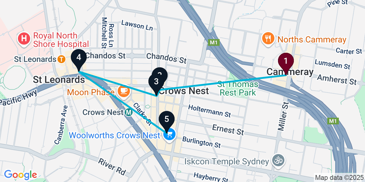Map for 5-Stop Cammeray Bar Crawl
