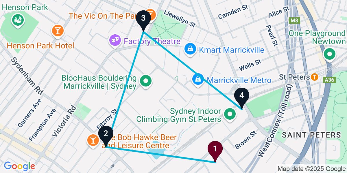 Map for 4-Stop Saint Peters Brewery Bar Crawl