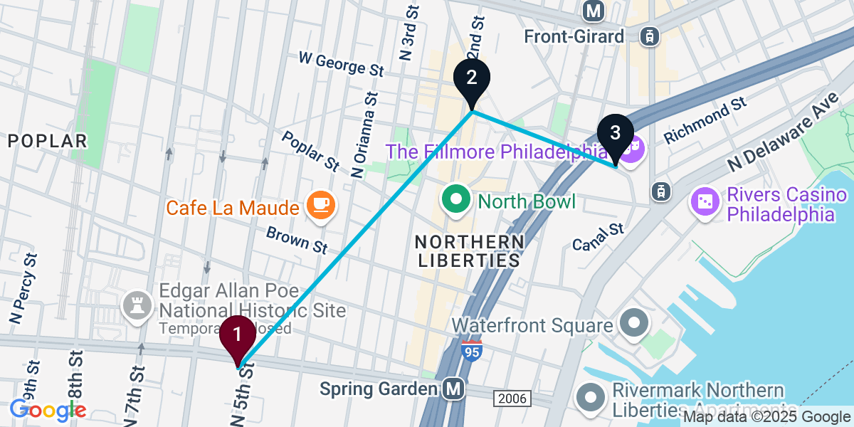Map for North Philadelphia Bar Crawl