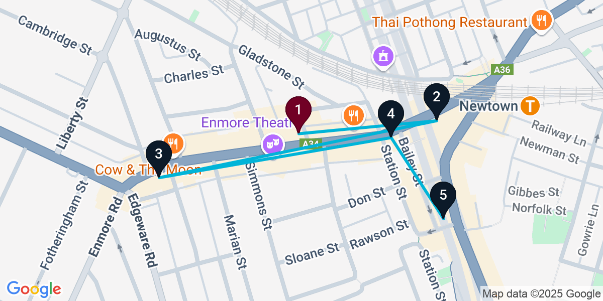 Map for 5-Stop Newtown Bar Crawl