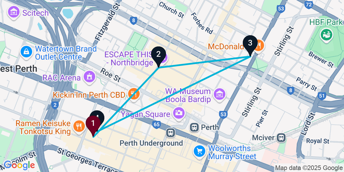 Map for 4-Stop Perth Cocktail Bar Crawl