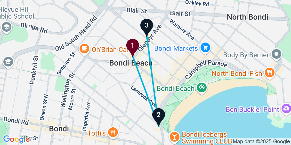 Map for 3-Stop Bondi Beach Wine bar Bar Crawl